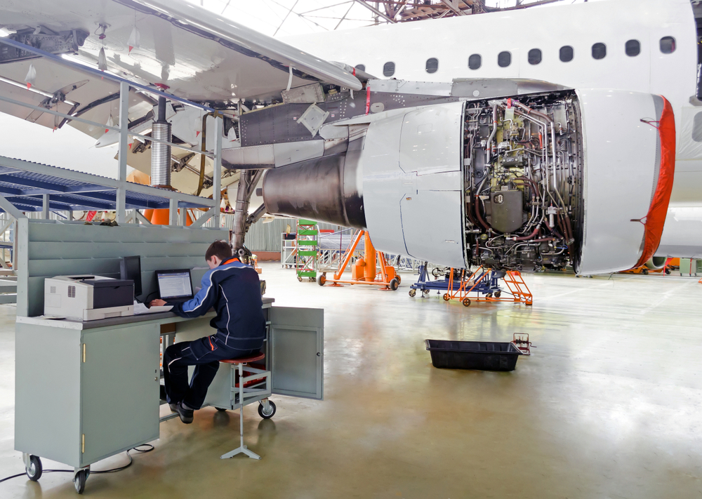 Aircraft in maintenance hangar