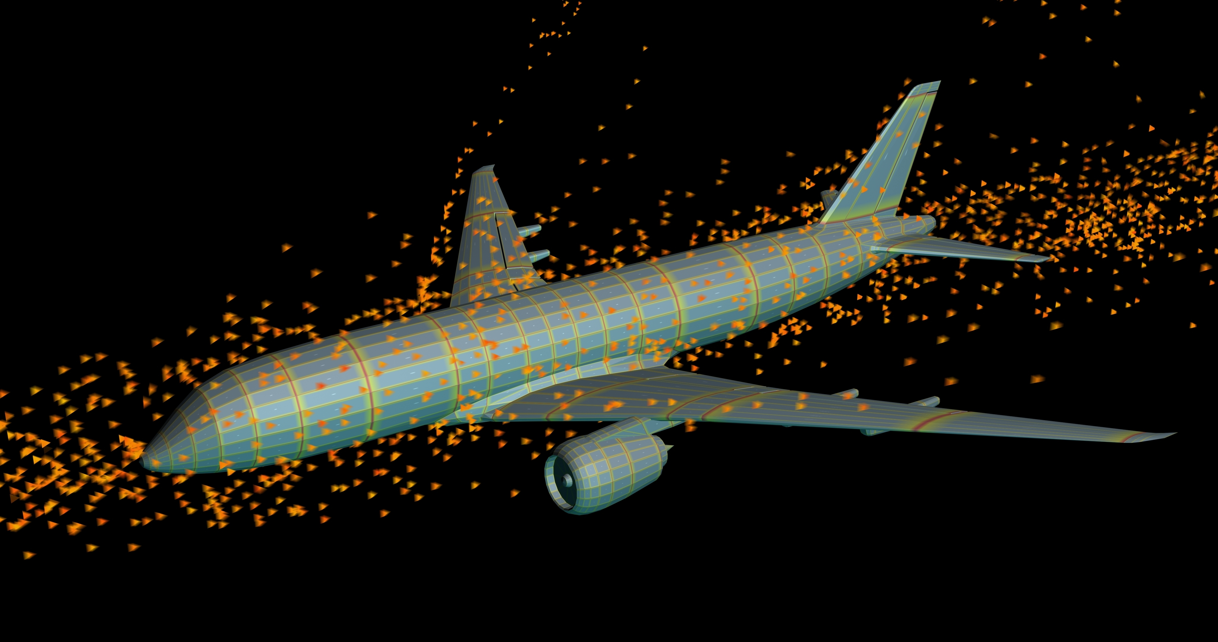 Simulation of airflow over wing and fuselage